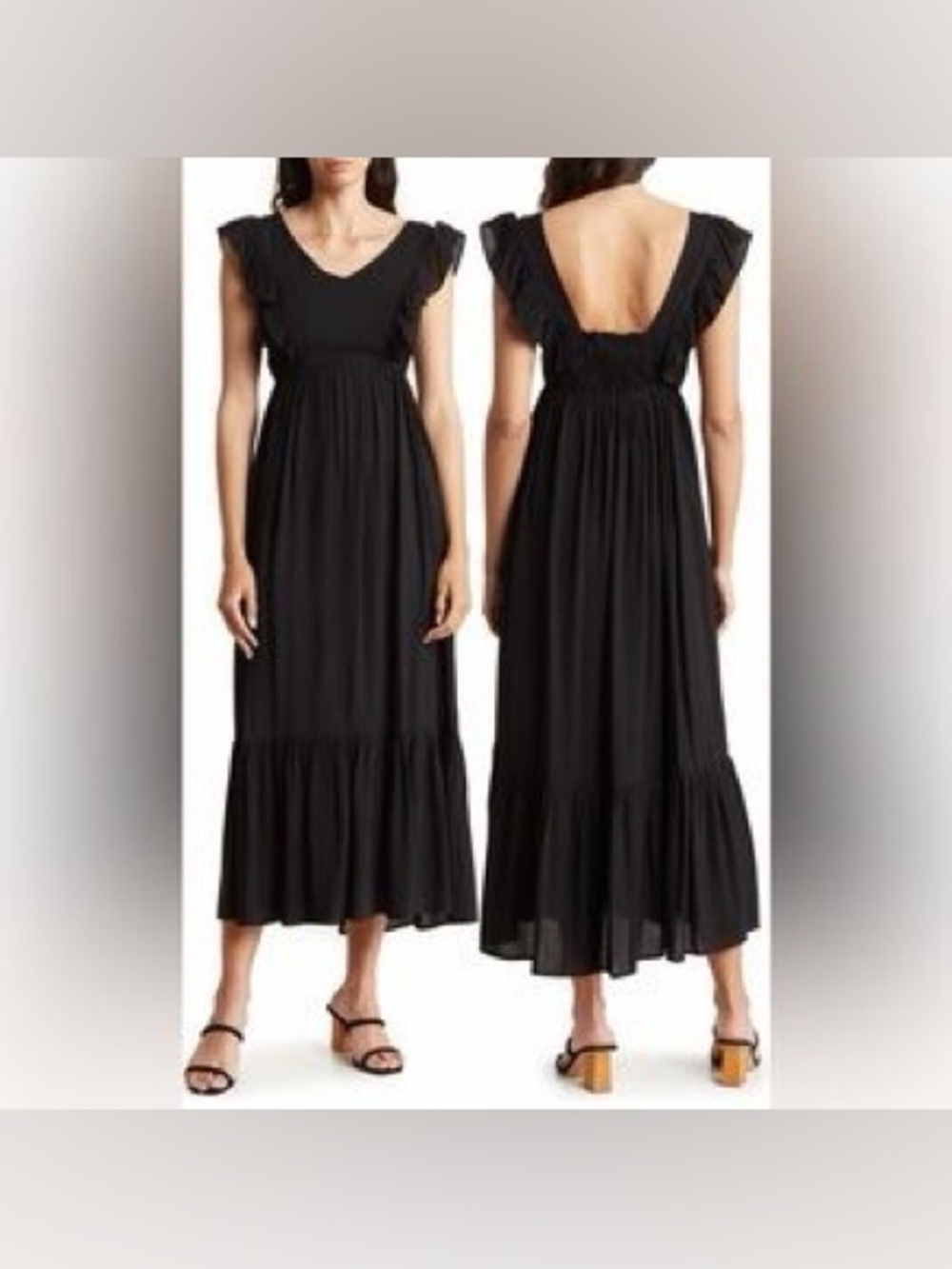 LOVE ADY V-Neck Ruffle tiered Flutter Sleeve Midi Dress